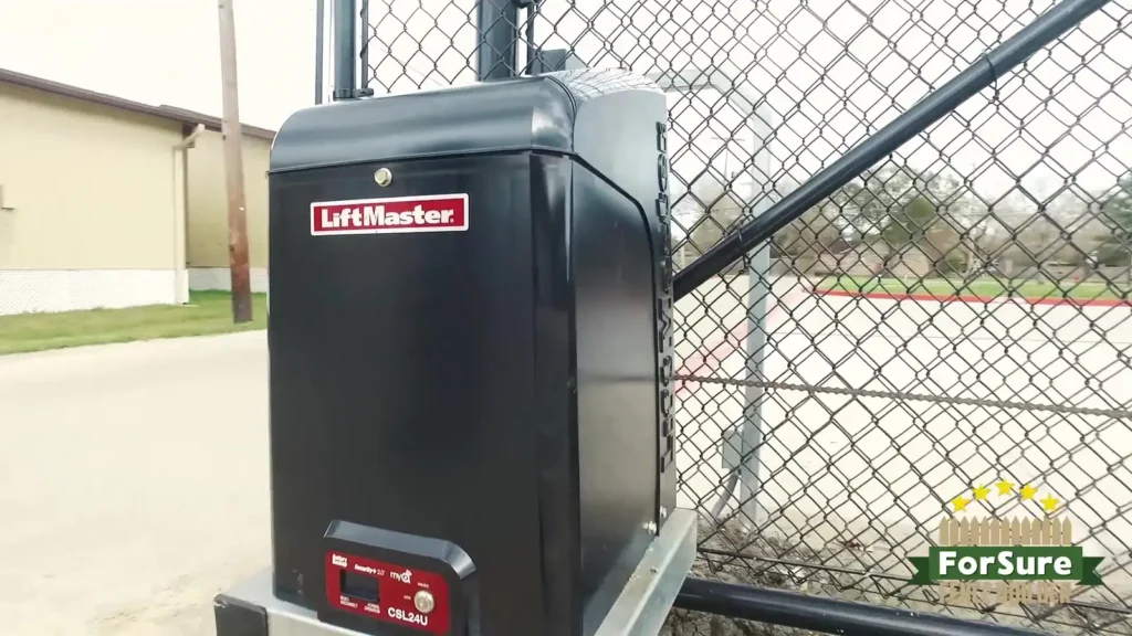 Commercial gate operator powering a chain link sliding gate